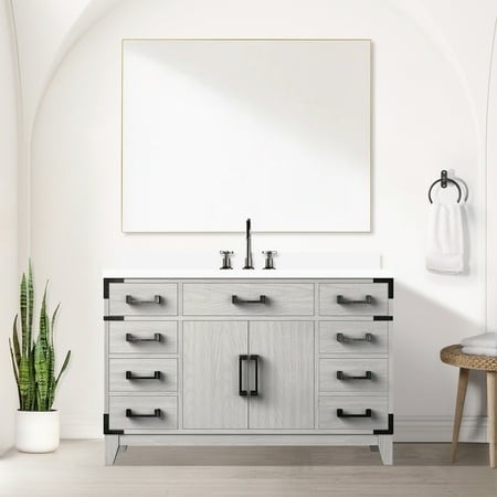 48 in. White Oak Vanity with Cultured Marble Counter and Interior Shelf Countertop Versatile Cabinetry
