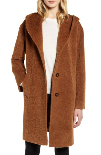 Women's Hiso Wool & Alpaca Blend Hooded Coat, Size 4 - Brown