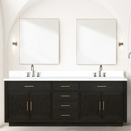 84 in. W X 22 D Brown Oak Double Bath Vanity - Cultured Marble Counter  36 Mirrors  Solid Wood Doors with Frame D  Top  Mirrors