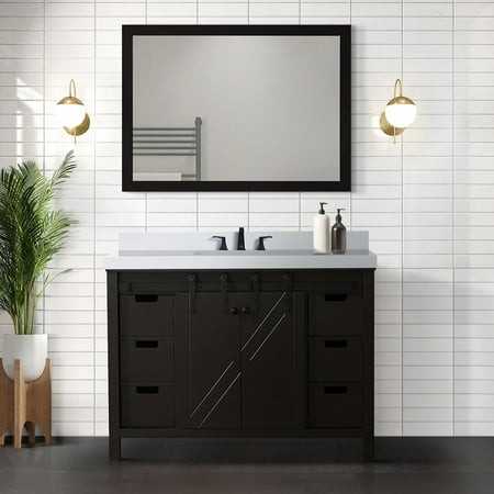 48  X 22  Brown Bathroom Vanity with Cultured Marble Counter & Faucet - Soft Close Locks  Plentiful Storage Inside Compartments