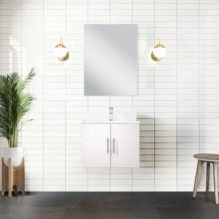 Glossy White Bath Vanity 24  X 22   Cultured Marble Top and Faucet Included - Stain   Soft Close  Ample Storage Compartment W 22  D with Counter   Sta