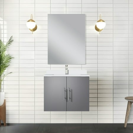 Single Bath Vanity in Dark Grey - 24 in. W X 22 D  Cultured Marble Counter  18 Mirror  Finish Bathroom Long-lasting