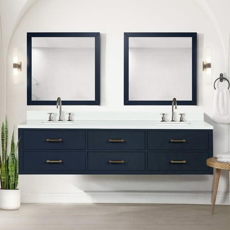 Blue 80 in. W X 22 D Double Bath Vanity with Cultured Marble Counter and Faucet - Soft Close Cabinet Faucets for Bathroom Solid Wood Frame  Plywood Pa