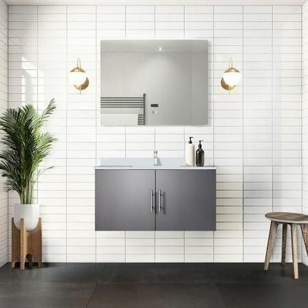 36 in. W X 22 D Dark Grey Bath Vanity - Cultured Marble Counter and Faucet Scratch Stain Progression Soft Close Abundant Storage Capacity with Top Sur