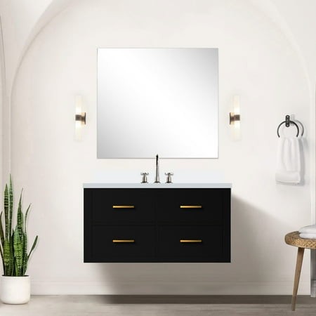 36  W X 22  D Black Bathroom Vanity with Cultured Marble Counter and Solid Wood - Soft Close  Fully Assembled for Rustic Industrial Style Bathrooms 36