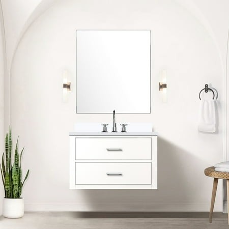 30 in. X 22 White Bath Vanity  Cultured Marble Surface  Faucet   Soft Close  Solid Wood Frame  Plywood 30  W 22  D Bathroom Counter  Wood  Panels