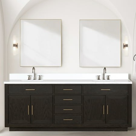 84 in. W X 22 D Brown Oak Double Bath Vanity with Cultured Marble Counter and Faucet - Soft Close  Plywood  Solid Wood Construction   Frame
