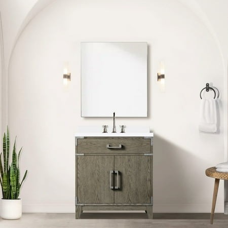 30 in. W Grey Oak Bath Vanity  22 D  Polished Cultured Marble Top  28 Mirror and Faucet 30  X 22  D Vanity with Counter  28  Kit