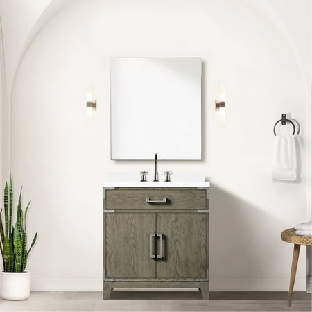 Grey Oak 30  W X 22  D Bath Vanity with Polished Cultured Marble Top and Faucet - Spacious Cabinet 30 in. 22 Counter Soft Close