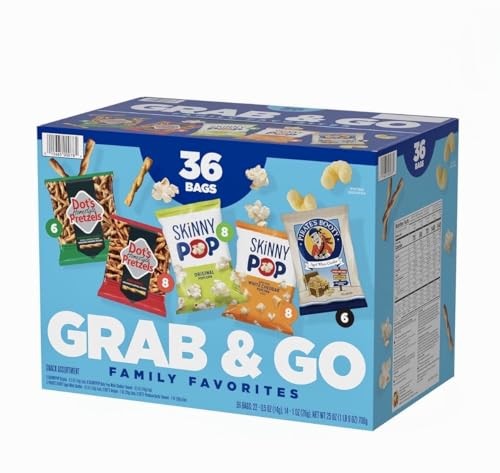 Grab & Go Family Favorites Variety Pack, 36 Count with Dot's Pretzels, SkinnyPop Popcorn, Pirate's Booty Snacks, Original and White Cheddar Flavors