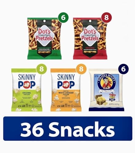Grab & Go Family Favorites Variety Pack, 36 Count with Dot's Pretzels, SkinnyPop Popcorn, Pirate's Booty Snacks, Original and White Cheddar Flavors thumbnail