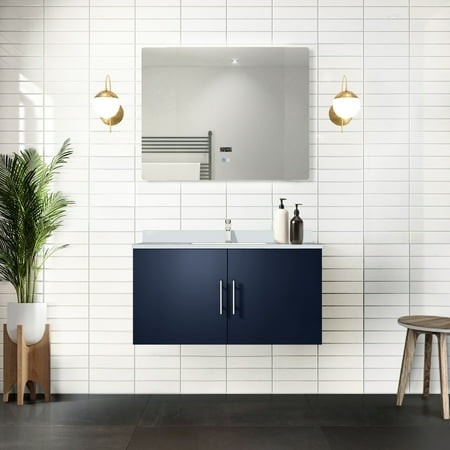 Navy Blue 36 in. X 22 Vanity with Cultured Marble Counter  Faucet  and LED Mirror - Scratch & Stain for a Long-lasting Bathroom W D Surface  to Scratc