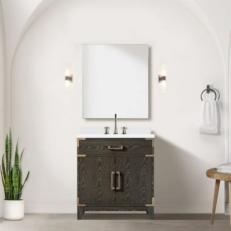 Brown Oak Bath Vanity 30  W X 22  D with Cultured Marble Counter & 28  Mirror - Spacious Storage Facility Countertop Cabinet Interior