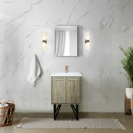 24 in. W X 20 D Rustic Bath Vanity  Cultured Marble Surface  Rose Gold Faucet - Scratch & Stain 18 Mirror 24  20  Vanity with Counter and Resistance 1