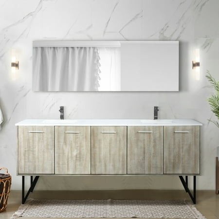 Rustic Double Bath Vanity 80 in. X 20 with Cultured Marble Counter and Included Faucet - Ample Storage Two Cabinets One Drawer W D Top Metal Soft Clos