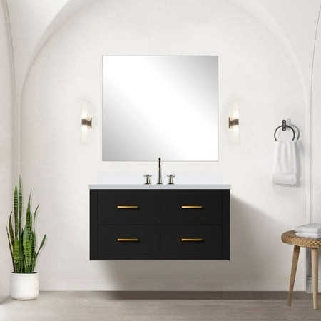 Black 36 W X 22 D Bath Vanity with Cultured Marble Counter  Faucet  Soft Close  Body Bathroom Marble-like Surface  Plywood