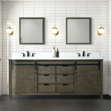 80 in. W X 22 D Rustic Brown Vanity with Cultured Marble Counter  Faucet Included & 30 Mirrors - and to Scratches Stains for a Lively Bath Scratch Sta