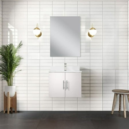 24 W X 22 D Bath Vanity - Glossy White Solid Wood Frame Cultured Marble Surface Soft Close Storage Cabinet 24  W 22  D Counter Door