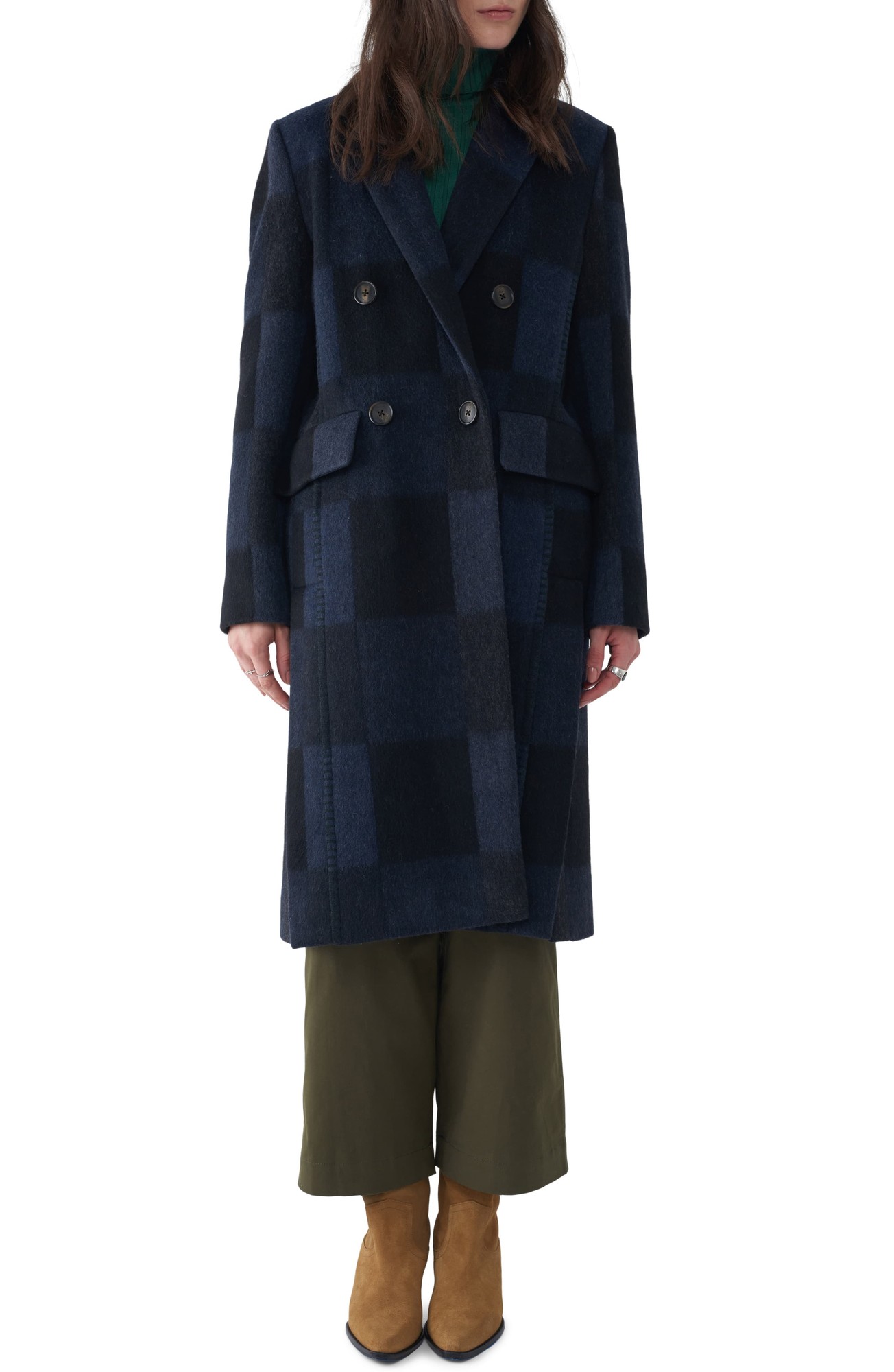 Women's Sosken Jo Buffalo Check Wool Blend Coat, Size 1 (fits Like 4-6 US) - Blue