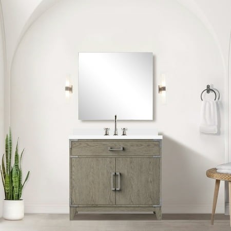 36 in. W Grey Oak Bath Vanity with Cultured Marble Countertop  Robust Solid Wood Frame  Soft Close  and Ample Shelf Space X 22 Counter  Construction  