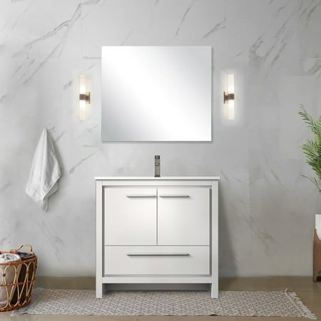 36 W X 20 D White Bathroom Vanity  Cultured Marble Counter  Metal Faucet & 28  Mirror - Scratch Resistance Bath Vanity 36 in. 20 in.  Countertop  Fauc