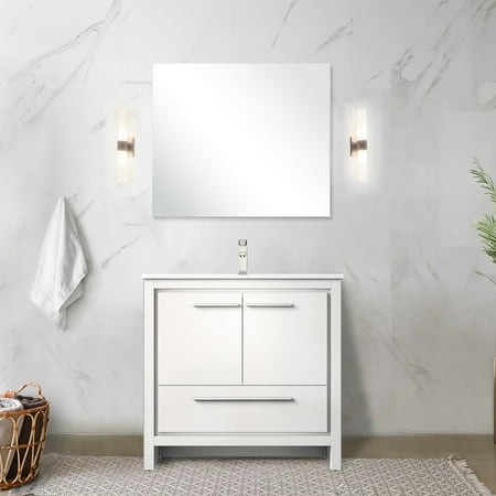 36 in. Bathroom Vanity in White - Marble Counter  Brushed Nickel Faucet  Long-lasting Quality Bath 36  Cultured Surface  Spacious Storage Cabinet