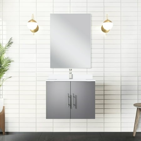 24 in. W X 19 D Dark Grey Bath Vanity with Cultured Marble Countertop  18 Mirror and Faucet - Stain- Bathroom Counter  Included to Scratches Stains fo