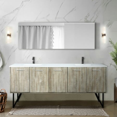 80  W X 20  D Rustic Bath Vanity with Cultured Marble Counter and Metal Faucet - Two Cabinets Drawer for Spacious Storage Featuring Stain- Top Organiz