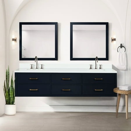 80 in. W X 22 D Blue Vanity with Cultured Marble Top and Faucet   36 Mirrors Included Counter