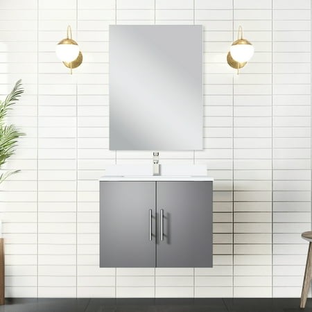 Dark Grey Single Bath Vanity with Cultured Marble Counter  Faucet  and 18 in. Mirror - to Scratches Stains W X 24 H Countertop  Scratch Stain Protecte