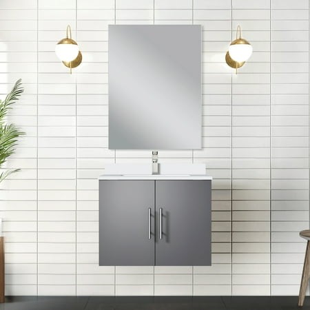 Single Bath Vanity Dark Grey - 24 in. W X 22 D  Cultured Marble Countertop  18 Mirror  Robust Construction Style Counter  Soft Close Feature