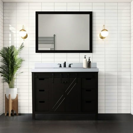 48 W X 22 D Brown Bath Vanity - Marble Countertop  44 in. Mirror  Soft Close  Spacious Cabinet Storage Cultured Counter  Utilization