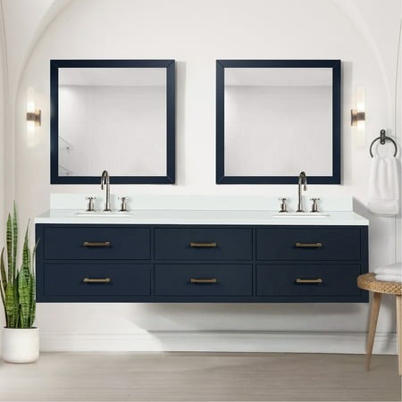 80 in. W X 22 D Blue Double Bath Vanity with Cultured Marble Counter  Faucet   and 36 - Mirrors Top  Faucet