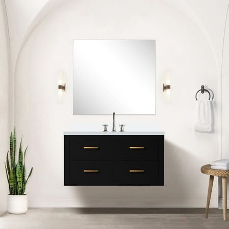 Black 36 in. W X 22 D Bath Vanity with Cultured Marble Counter  Faucet    Cabinet Single 36x22  Countertop  Soft Close  Solid Wood Frame