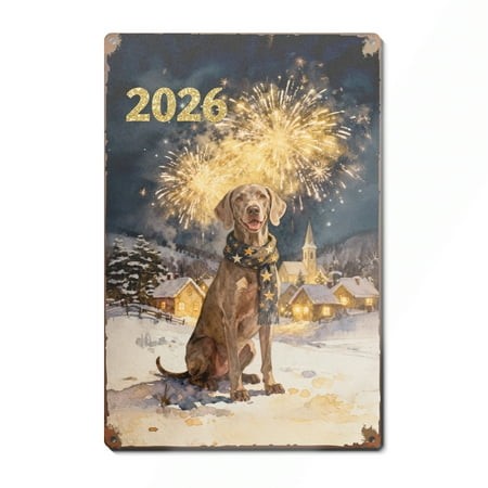 Weimaraner Happy New Year 2026 with Fireworks on New Year S Eve Vertical Metal Aluminum Sign Weim Gray Ghost Dog Lover Wall Art Home Decor - 12022