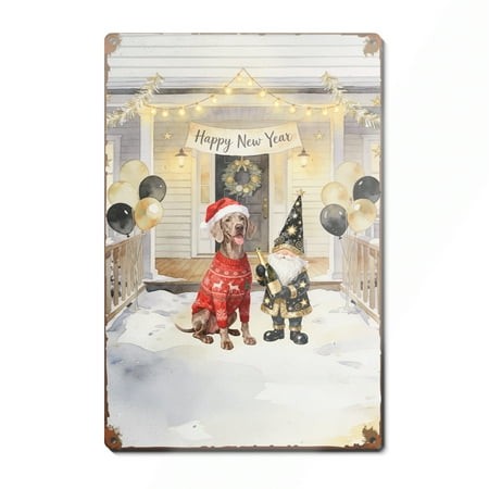 Happy New Year 2026 Weimaraner Santa Gnome Holiday Party Snow Vertical Metal Aluminum Sign Weim Gray Ghost Dog Lover Wall Art Home Decor - 13019