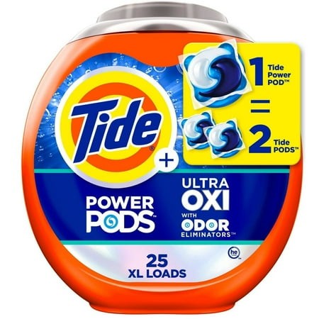2X - Tide Ultra Oxi Power Pods HE with Odor Eliminators for Visible and Invisible Dirt Laundry Detergent Soap Pacs - 40oz/25ct