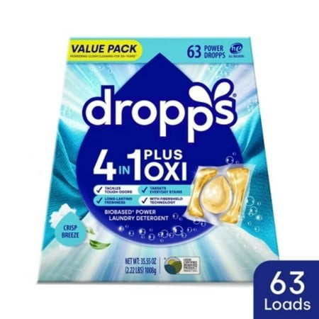 Crisp Breeze 4-in-1 Plus Oxi Power Biobased HE Deep Cleaning Concentrated Laundry Detergent Pods 63 Pacs - 35.55oz