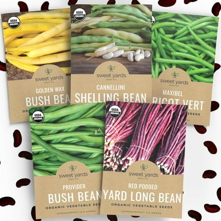 Organic Bean Seeds Variety Pack - MVR1 5 Individual Packs - 2025 Season - Golden Wax Bush Bean  Cannellini Shelling Bean and More! for Indoor & Outdoo
