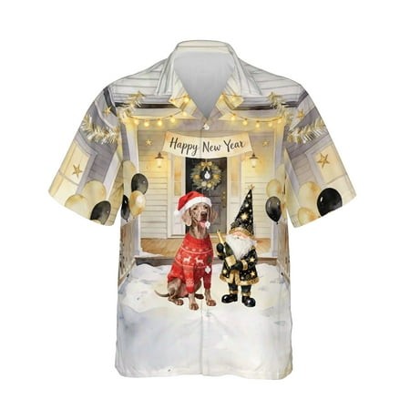 Happy New Year 2026 Weimaraner Santa Gnome Holiday Party Snow Hawaiian Shirt Breathable Summer Unisex Merch Weim Gray Ghost Dog Lover - 13019