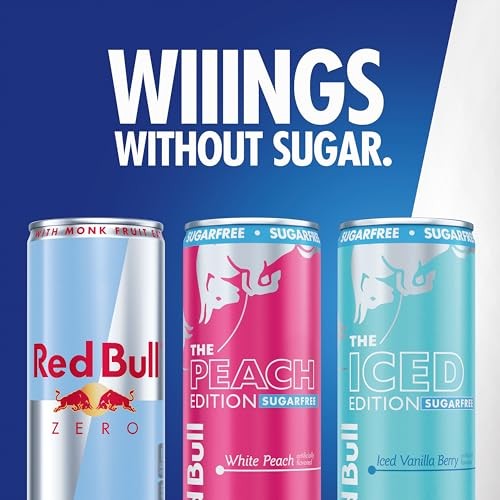 Red Bull Energy Drink SugarFree Variety Pack, Zero, Peach, Iced Vanilla Berry, with 80mg Caffeine, Taurine & B Vitamins, 8.4 Fl. Oz, Pack of 12 Can thumbnail