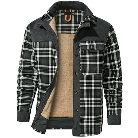 Mr.Stream Men S Sherpa Lined Fleece Long Sleeve Plaid Flannel Snap Shirts Jackets 3251 Gray 2XL