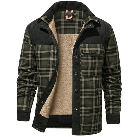 Mr.Stream Men S Sherpa Lined Fleece Long Sleeve Plaid Flannel Snap Shirts Jackets 3251 Green 2XL