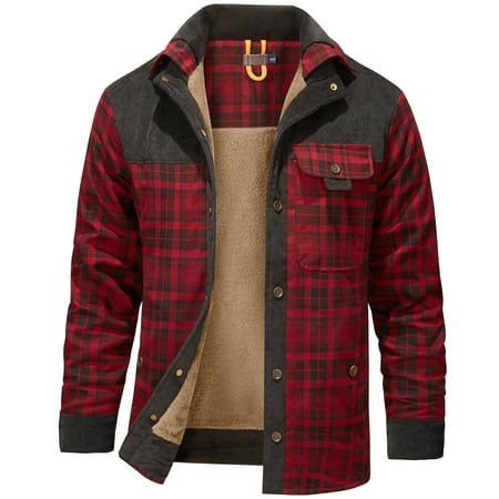 Mr.Stream Men S Sherpa Lined Fleece Long Sleeve Plaid Flannel Snap Shirts Jackets 3251 Red XL