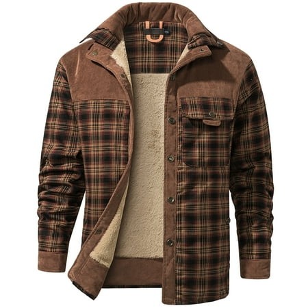 Mr.Stream Men S Sherpa Lined Fleece Long Sleeve Plaid Flannel Snap Shirts Jackets 3251 Red Coffee XL