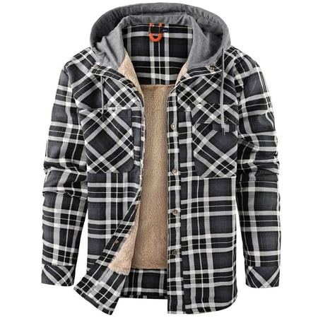 Mr.Stream Men S Sherpa Lined Fleece Coats Work Plaid Flannel Snap Hooded Jackets 3252 Gray L