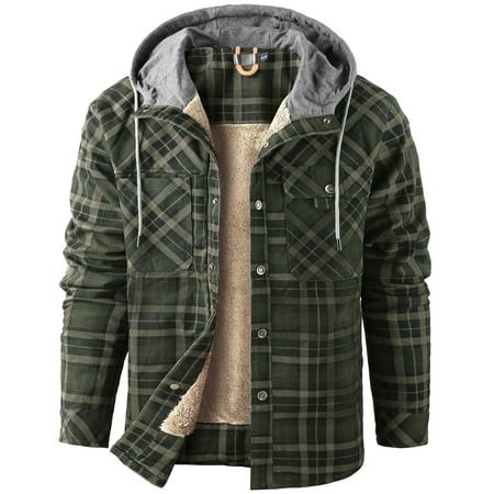 Mr.Stream Men S Sherpa Lined Fleece Coats Work Plaid Flannel Snap Hooded Jackets 3252 Green XL
