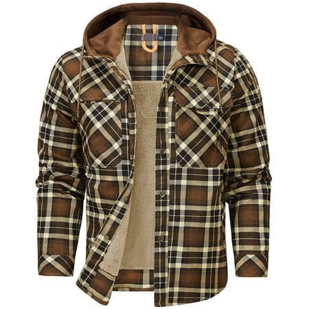 Mr.Stream Men S Sherpa Lined Fleece Coats Work Plaid Flannel Snap Hooded Jackets 3252 Brown XL