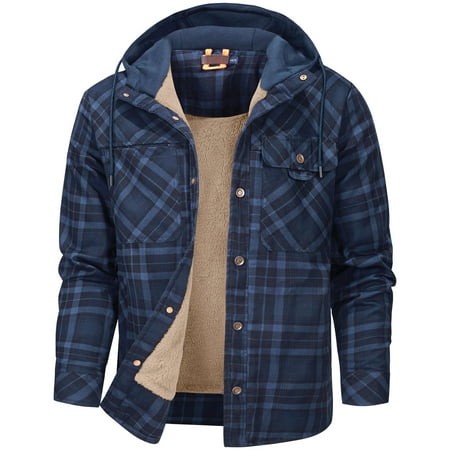 Mr.Stream Men S Sherpa Lined Fleece Coats Work Plaid Flannel Snap Hooded Jackets 3252 Dark Blue S