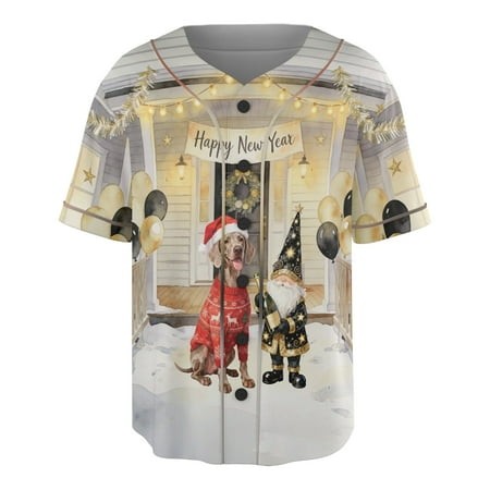 Happy New Year 2026 Weimaraner Santa Gnome Holiday Party Snow All Over Print 3D Baseball Shirt Weim Gray Ghost Dog Lover Softball Sport - 13019